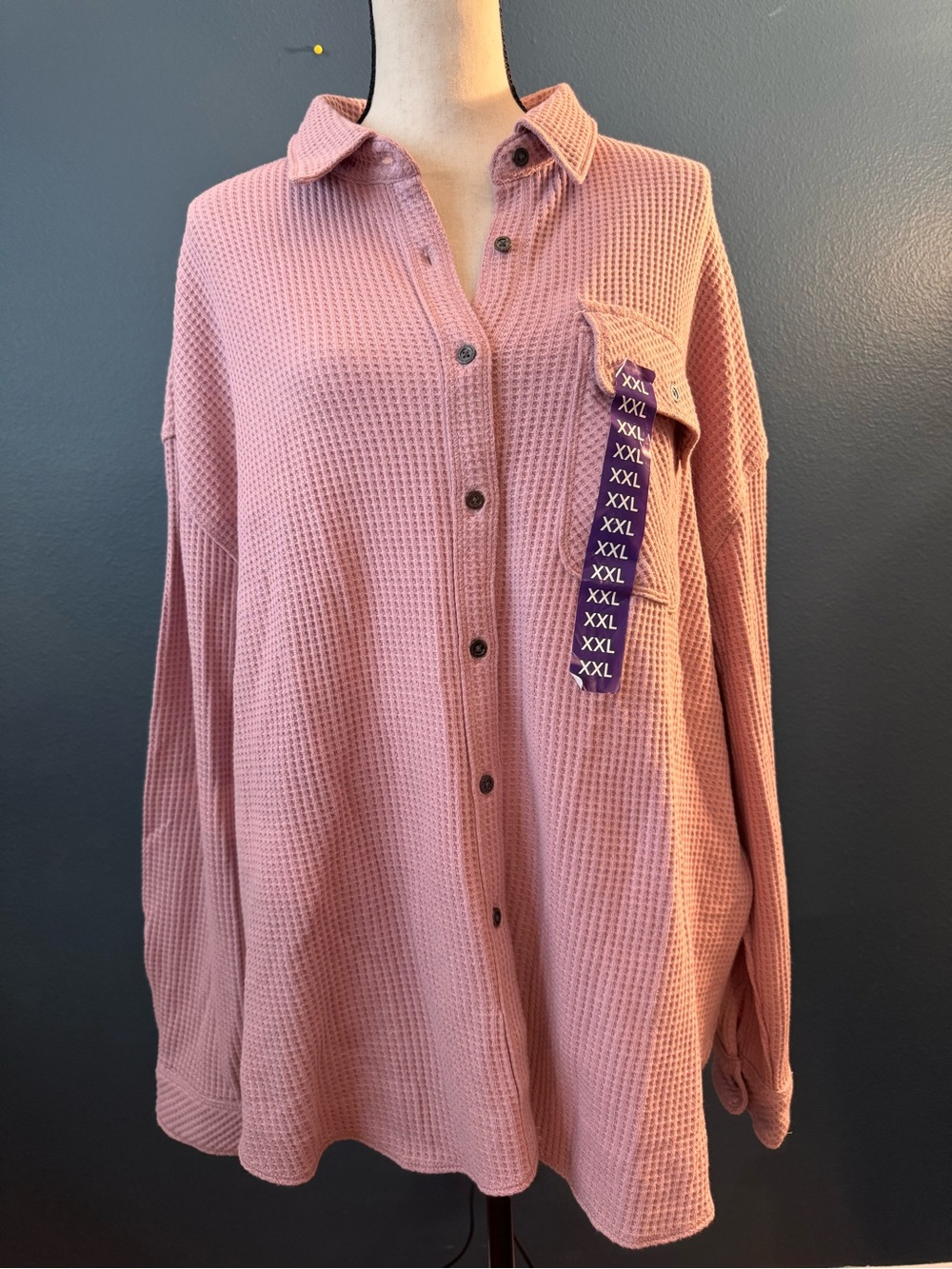 Buffalo Waffle-Knit Button-Up Shirt in Dusty Rose
